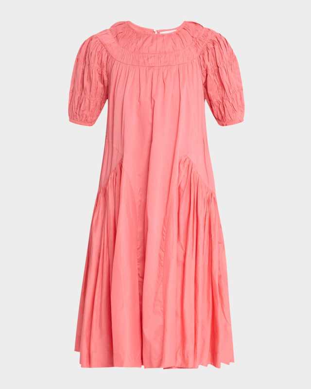 Maigret Ruched Puff-Sleeve Cotton Dress